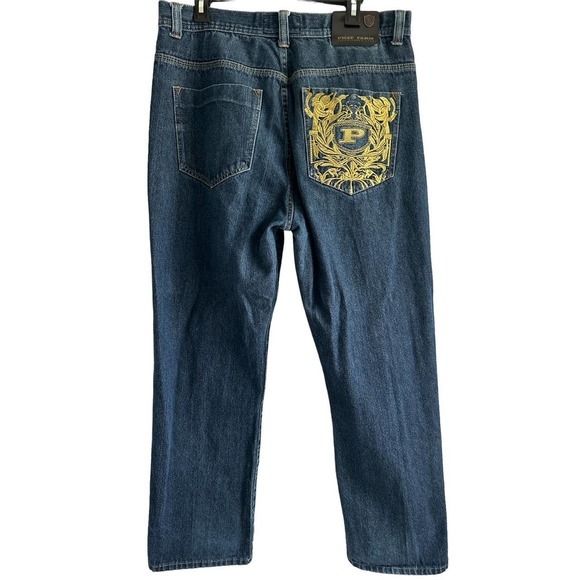 VINTAGE Phat Farm Jeans 38 Baggy Wide Leg Hip-Hop Y2K 90's‎ Grunge Embroidered - Picture 1 of 8